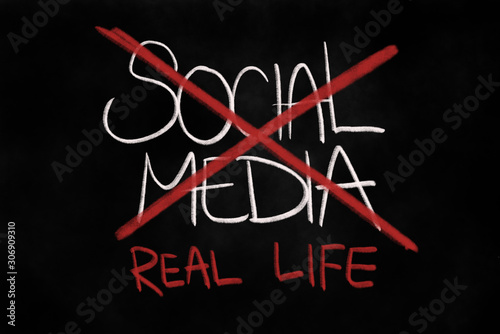 Change from Social media into Real life - social networking site and online space is abandoned for authentic reality. Handwritting illustration. 