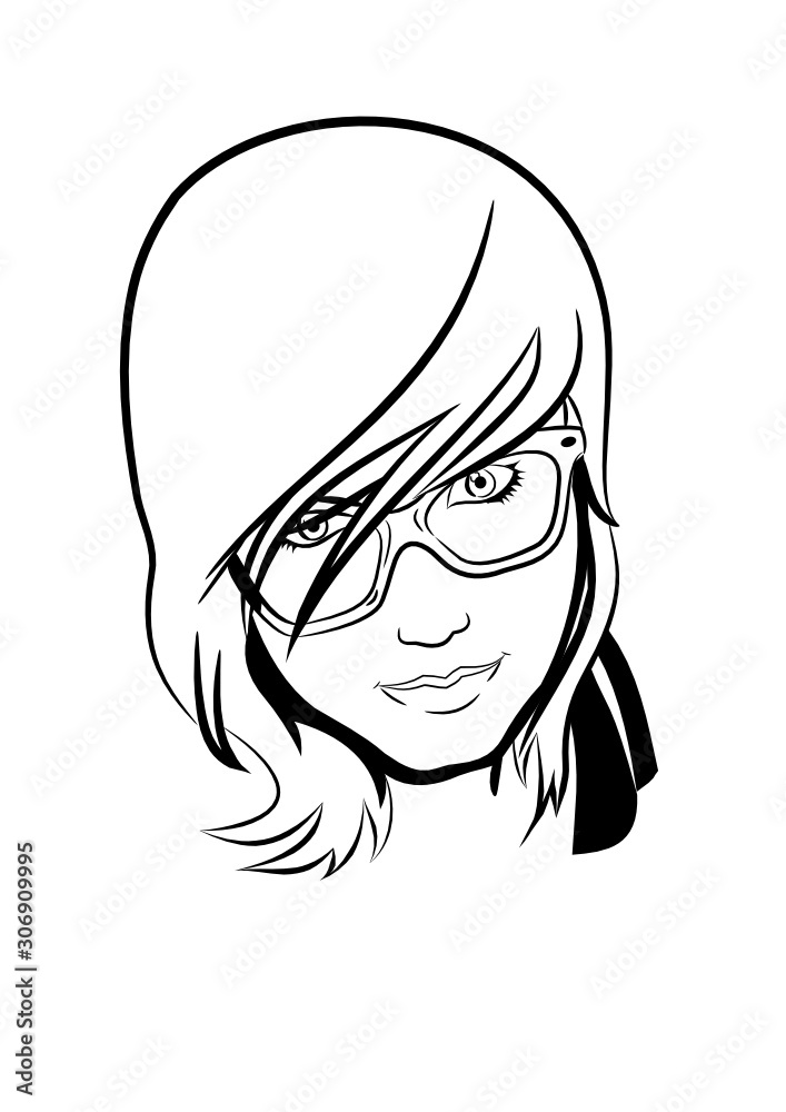 Vector line art of a girl wearing speks