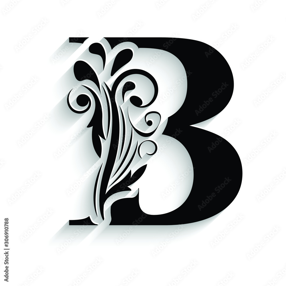 letter B. Black flower alphabet. Beautiful capital letters with ...