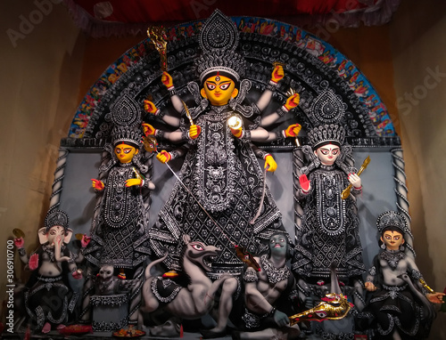 Canvas-taulu Goddess durga idol at decorated Durga Puja pandel, at Kolkata, West Bengal, India