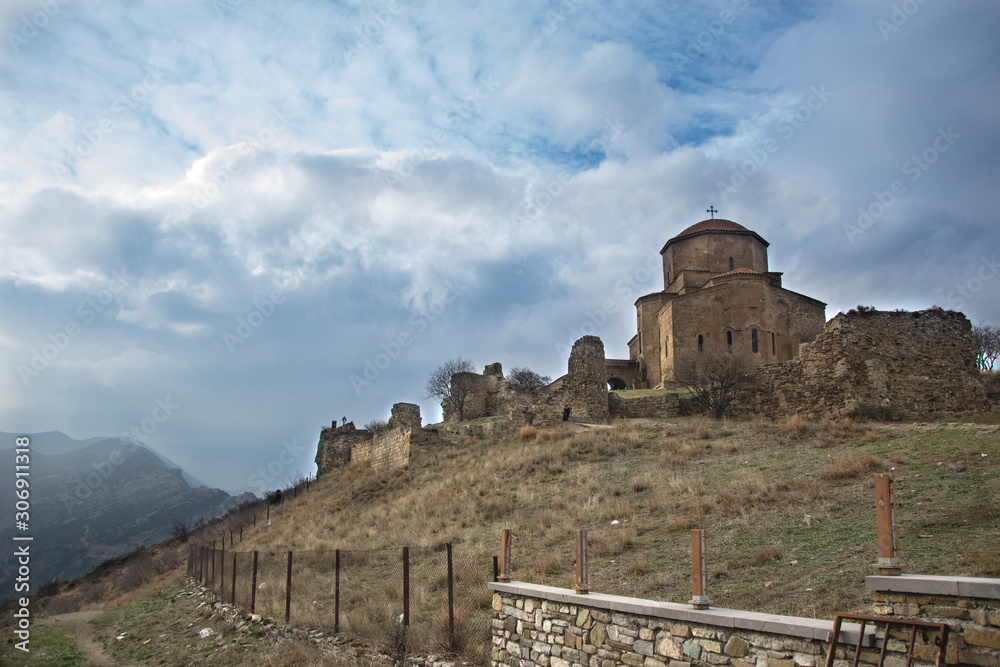 Fototapeta premium Jvari Monastery on mountain in Mtskheta Georgia tourist place 