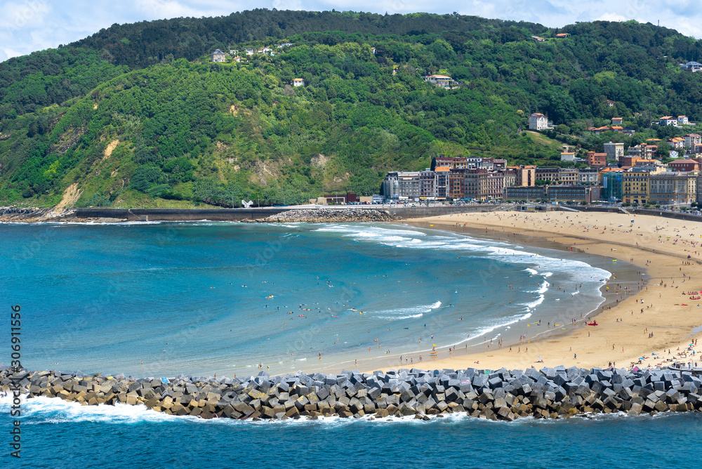 Zurriola beach seen from Urgull Mountain, Donostia-San Sebastian, Basque Country, Spain