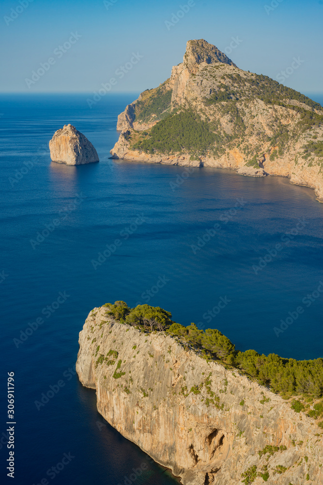 Beautiful View Over the Mediterranean Sea and the Cliffs of the Cap de Formentor on the Balearic Island of Mallorca