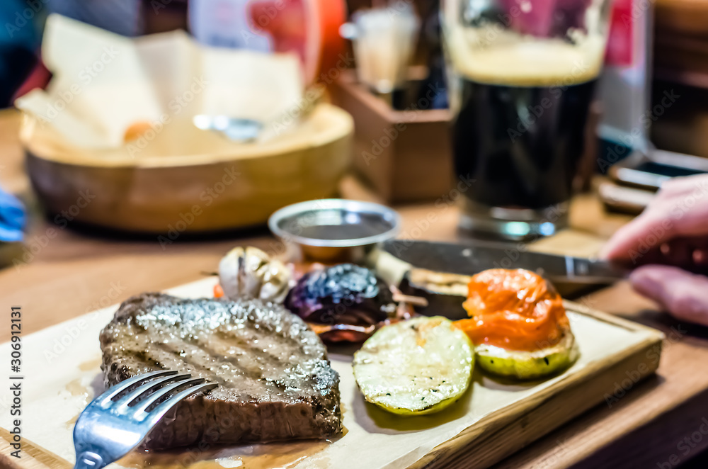 Food. meat steak with grilled vegetables. horisontal Food. meat steak with grilled vegetables. horisontal
