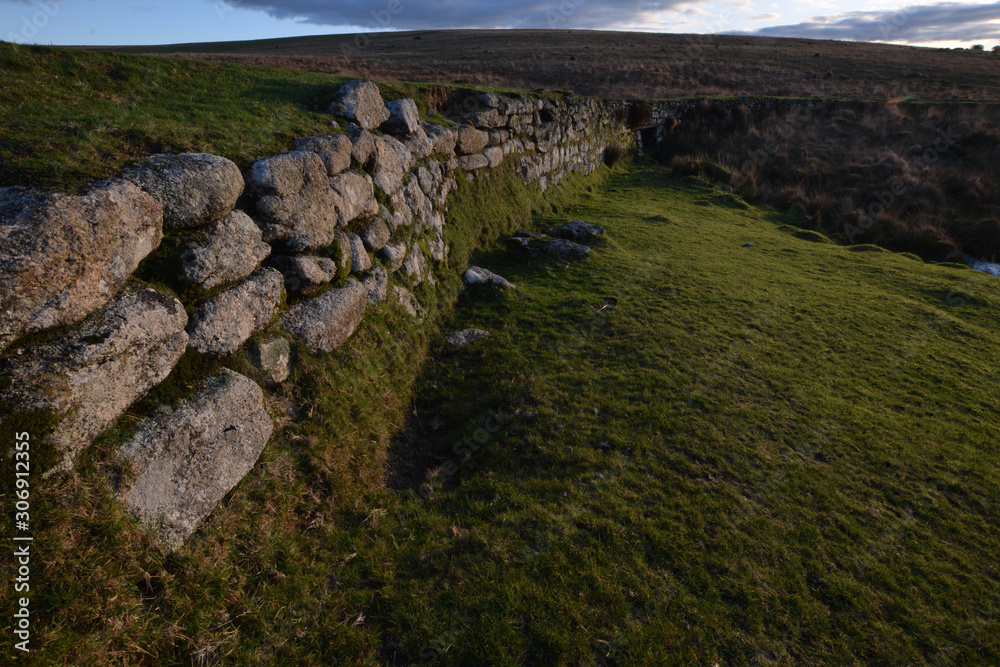 Dry stone wall on Bodmin Moor Cornwall