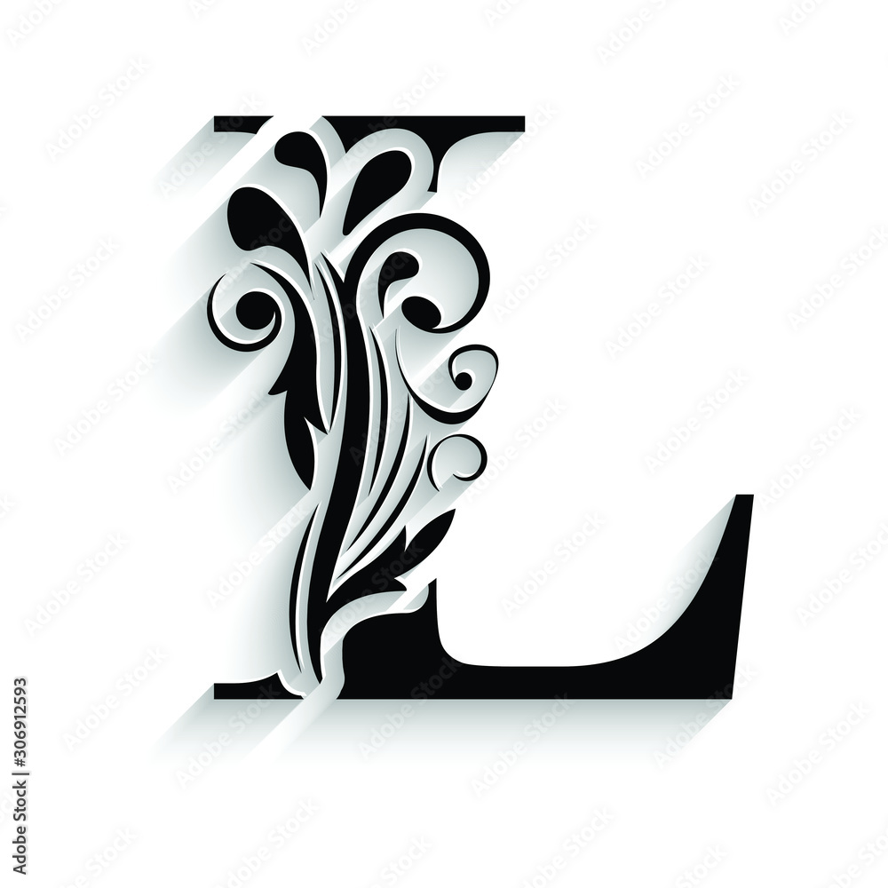 letter L. Black flower alphabet. Beautiful capital letters with ...