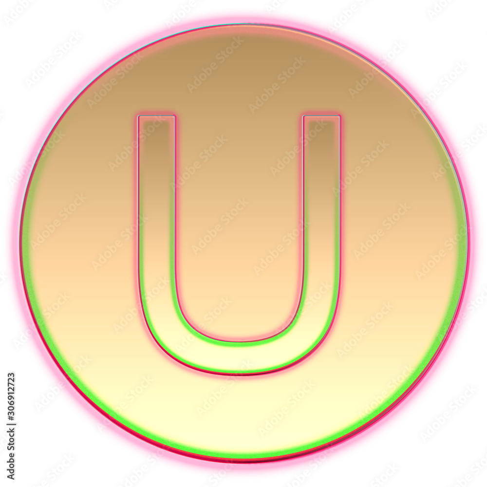 Neon Gold Coin Letter - U Neon Gold Coin Letter - U