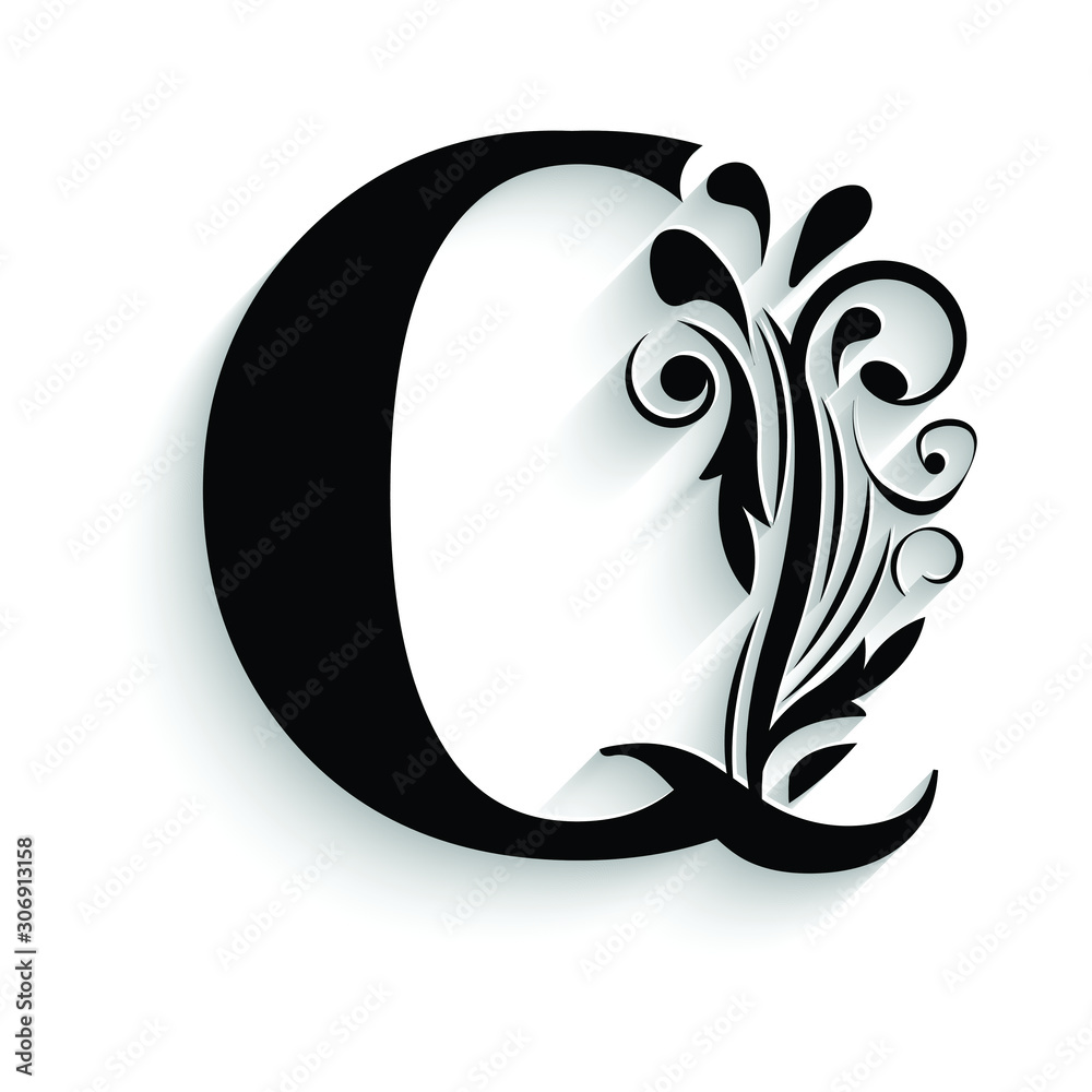 letter Q. Black flower alphabet. Beautiful capital letters with ...