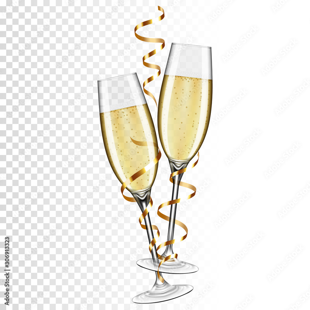 Two glasses of champagne with ribbon, isolated on transparent background.  Stock Vector | Adobe Stock