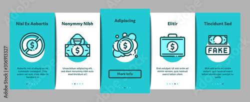 Fake Money Onboarding Mobile App Page Screen. Bandit Silhouette And Pencil, Printing And Laundering Money Dollar Concept Illustrations