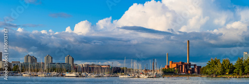 Helsinki. Finland. Panorama of the Harbor with yachts. Yachts in the Harbor of Helsinki. Port of the capital of Finland on a summer day. Baltic sea. Gulf of Finland.