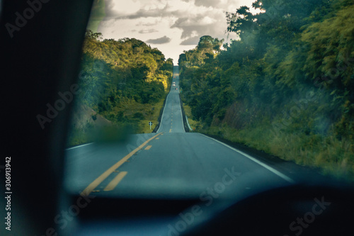 Road seen from inside a car