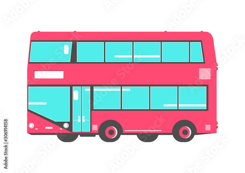 Double decker bus. Side view of cartoon double decker. Flat vector.