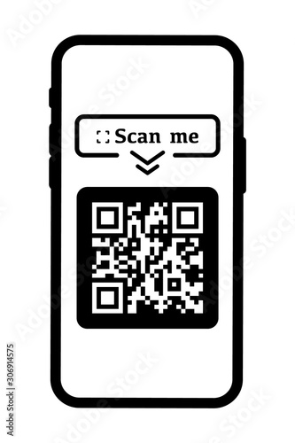 Scan QR code for payment. Inscription scan me with smartphone icon. App for web and mobile systems interface. QR code scanning. Vector illustration
