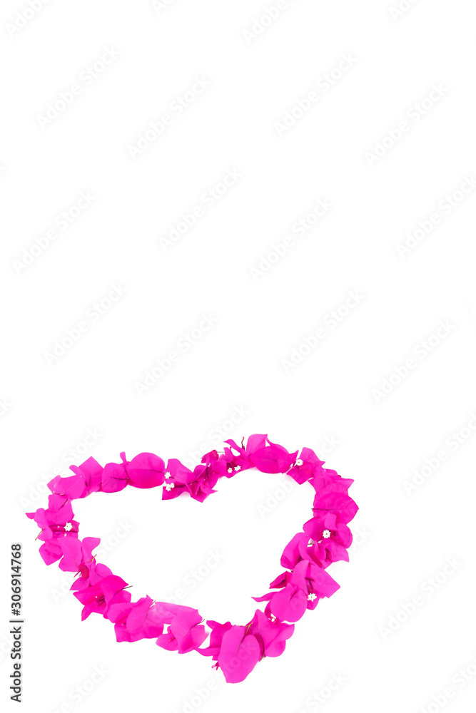 heart pattern of pink natural bougainvillea flowers for valentines day