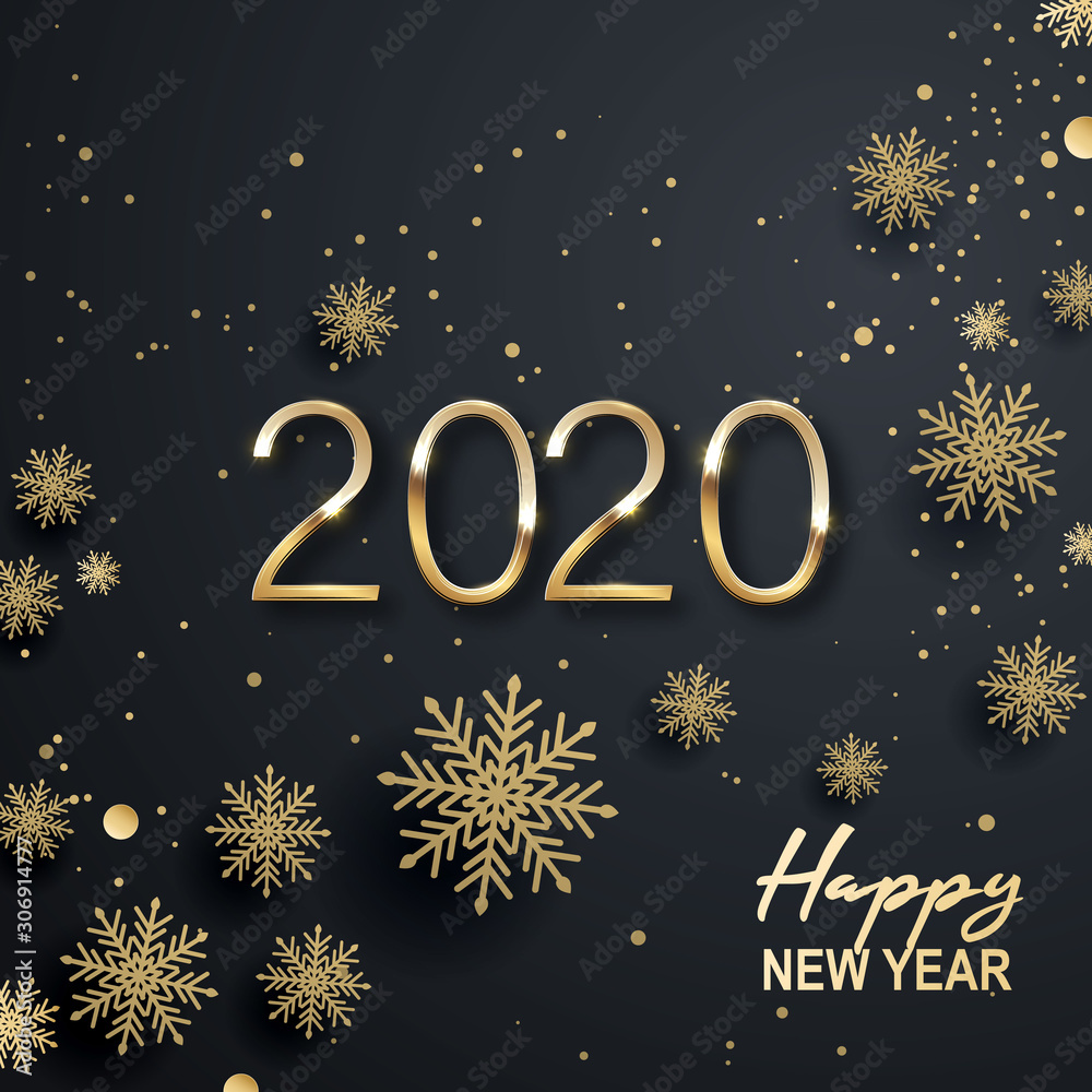 Happy new year 2020 text design. Conceptual design. Vector modern illustration. Golden luxury inscription. Christmas background with lens flare, stars, serpentine,. Happy new year 2020 text design. Conceptual design. Vector modern illustration. Golden luxury inscription. Christmas background with lens flare, stars, serpentine,.