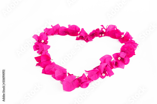 heart pattern of pink natural bougainvillea flowers for valentines day