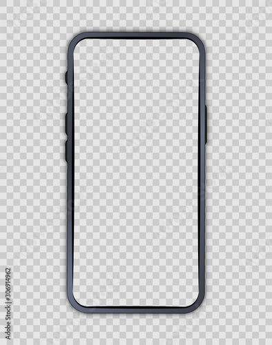 Smartphone blank screen. Phone mockup. Cellphone frame with blank display. Vector mobile phone device concept. Realistic smartphone mockup