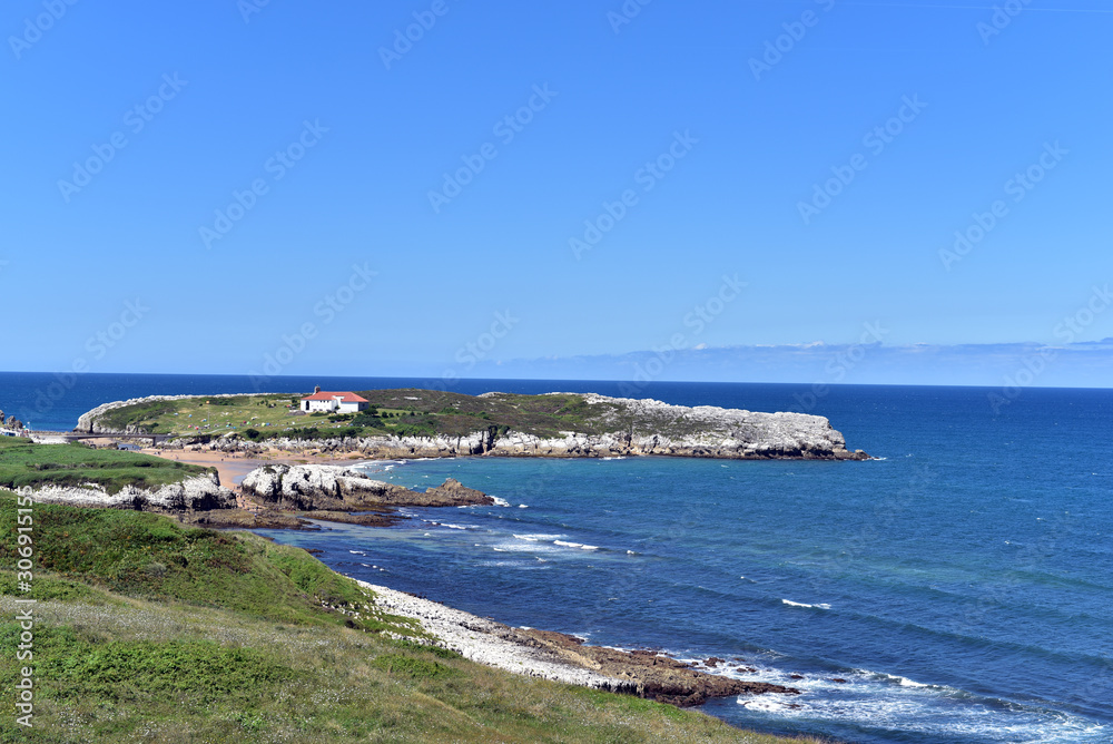 Atlantic ocean rocky coastline near Santander, Cantabria, Northern Spain