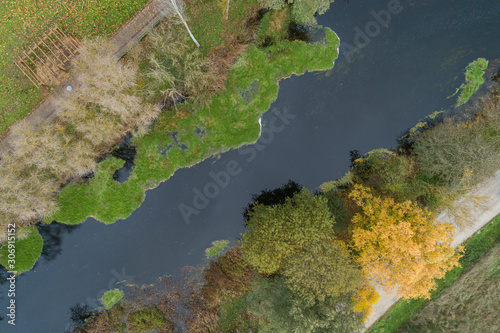 Aerial view of a river in Galicia, Spain. Ecology concept.