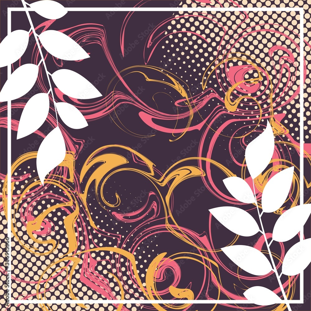 Obraz premium Abstract scarf pattern design for hijab fashion. Hijab scarf with splash brush ink and leaves for Printing Production.
