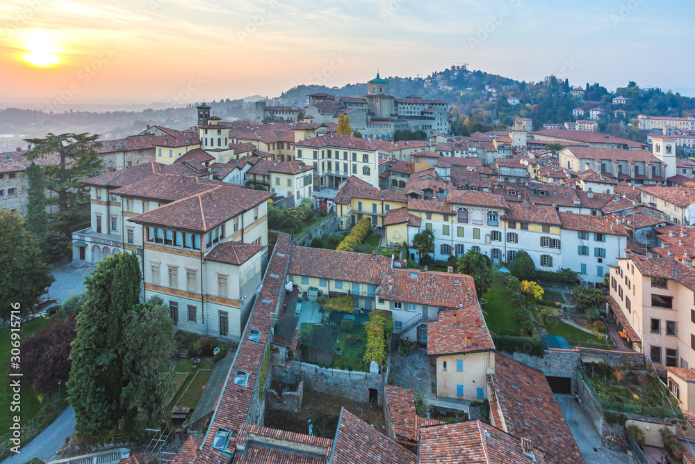 Italy, Lombardy, Bergamo, overview on the Citta Alta (upper citty)