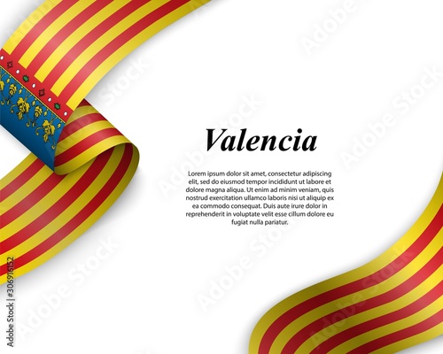 Waving ribbon with flag of valencia