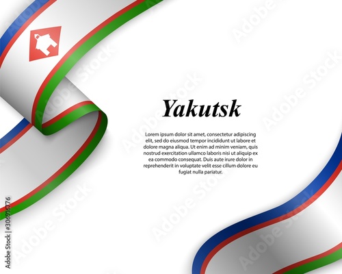 Waving ribbon with flag of yakutsk photo