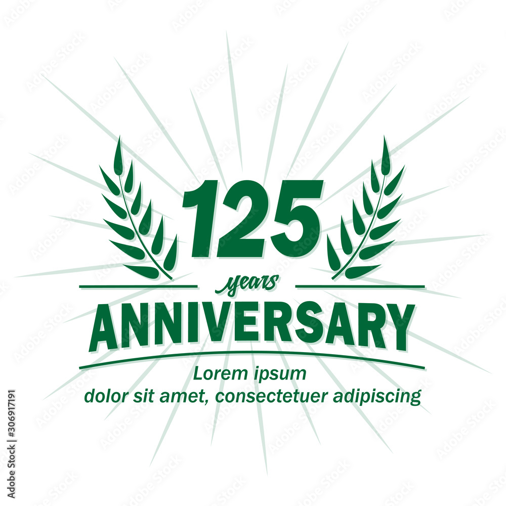 125 years logo design. One hundred twenty five years anniversary vector and illustration. 125 years logo design. One hundred twenty five years anniversary vector and illustration.