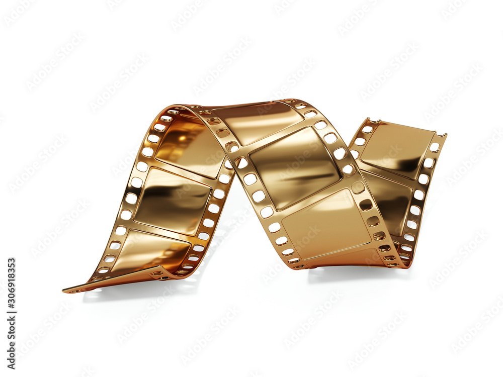 Golden film strip isolated on white background