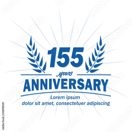 155 years logo design. One hundred fifty five years anniversary vector and illustration.