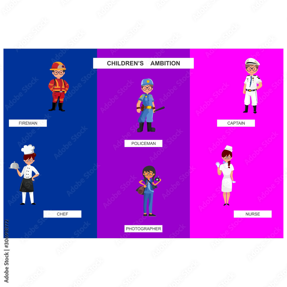 Fototapeta premium Set cartoon character childern ambition profession