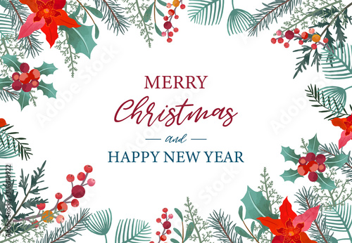 Collection of Christmas background set with holly leaves,flower,geometric.Editable vector illustration for New year invitation,postcard and website banner