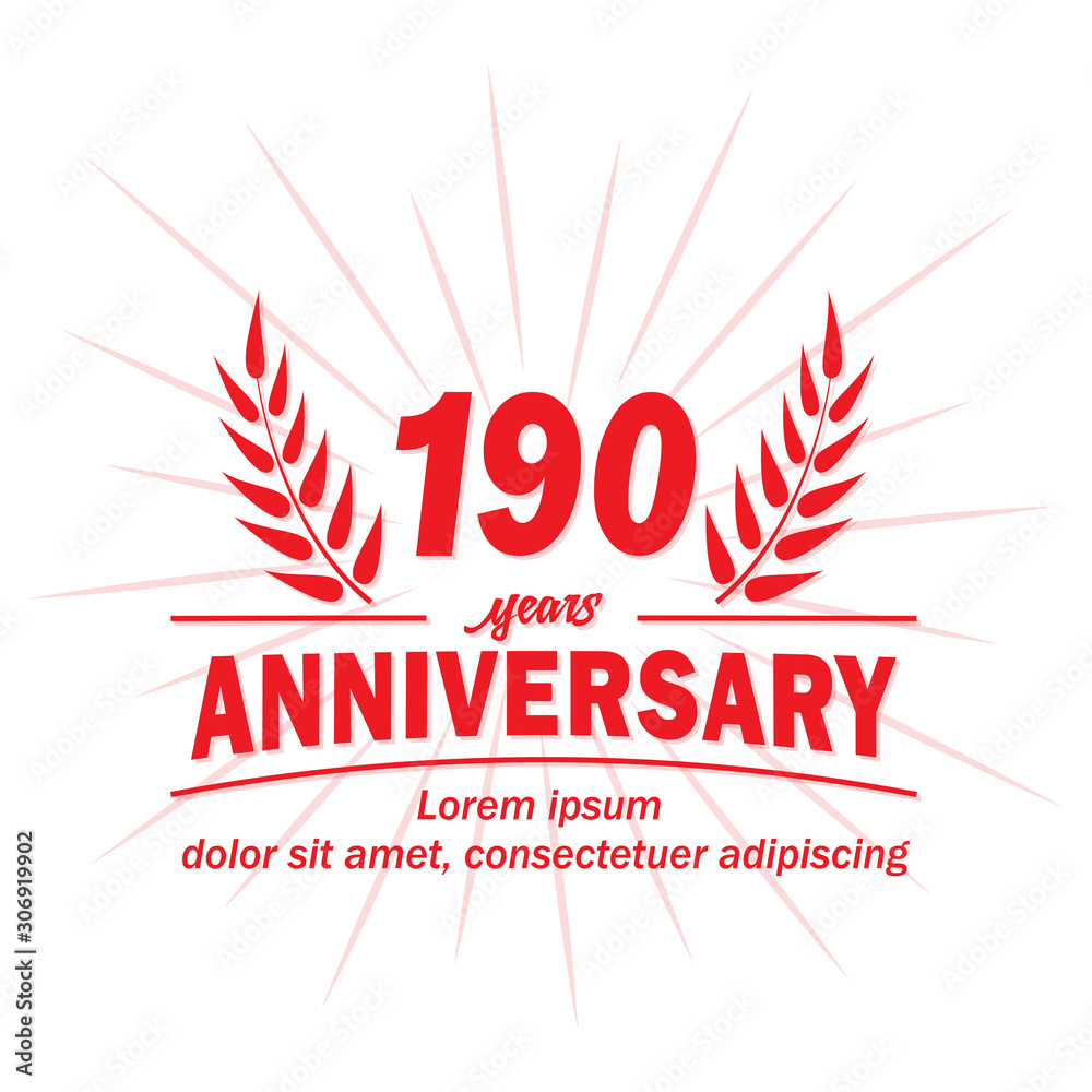 190 years logo design. One hundred ninety years anniversary vector and illustration. 190 years logo design. One hundred ninety years anniversary vector and illustration.