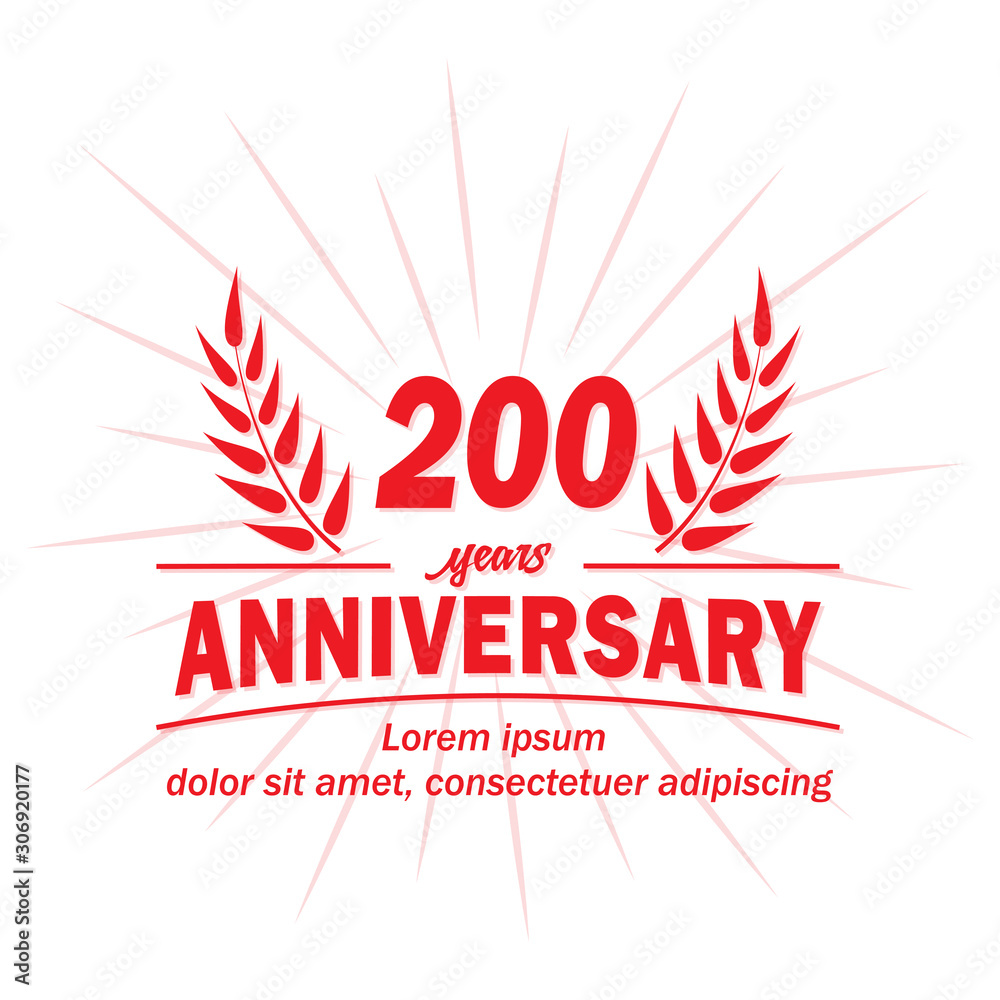 200 years logo design. Two hundred years anniversary vector and illustration. 200 years logo design. Two hundred years anniversary vector and illustration.