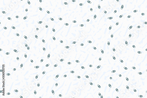 Deer tracks vector seamless pattern, isolated on snow background.