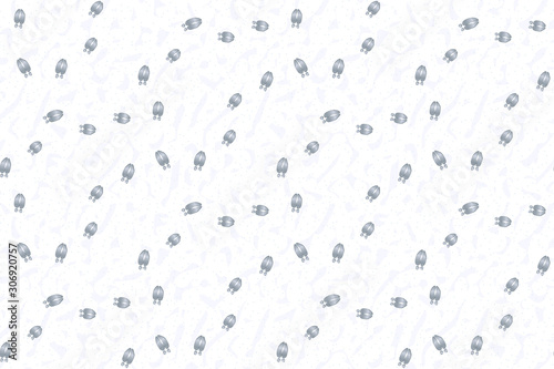 Deer tracks vector seamless pattern, isolated on snow background.