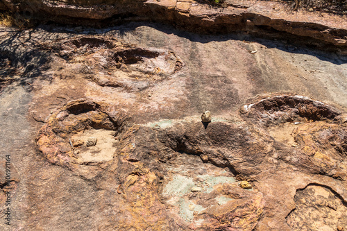 Fossilized dinosaur tracks at Torotoro, Bolivia.