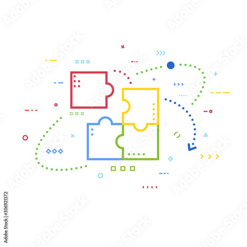 Puzzle infographic bussines concept. Template for business project presentation. Diagram with five puzzle pieces connected to each other. Modern line vector.