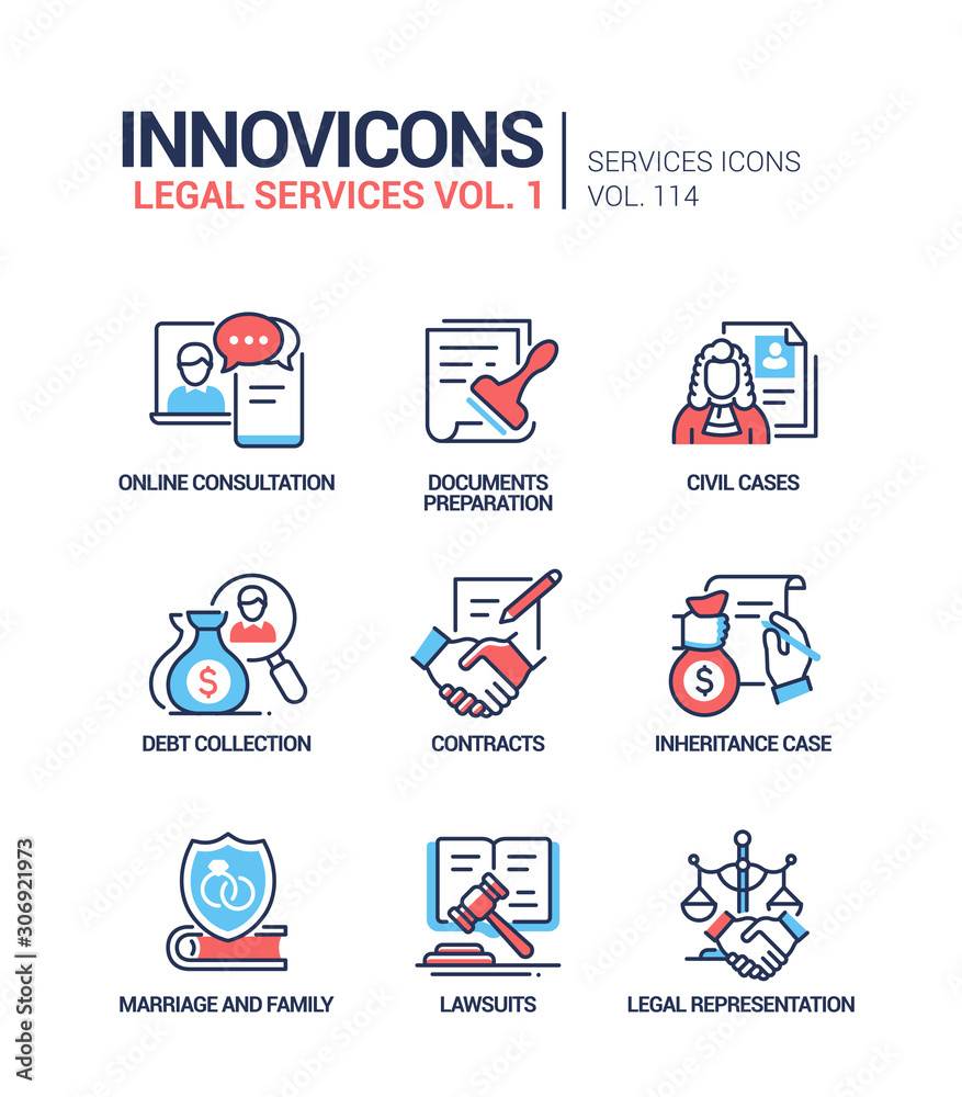 Legal services - line design style icons set