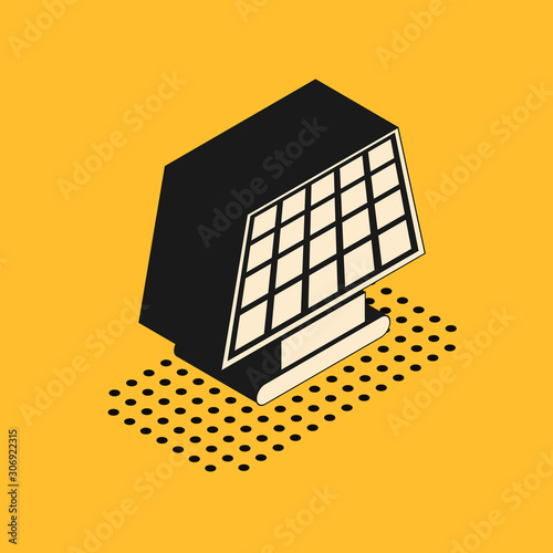 Isometric Solar energy panel icon isolated on yellow background. Vector Illustration