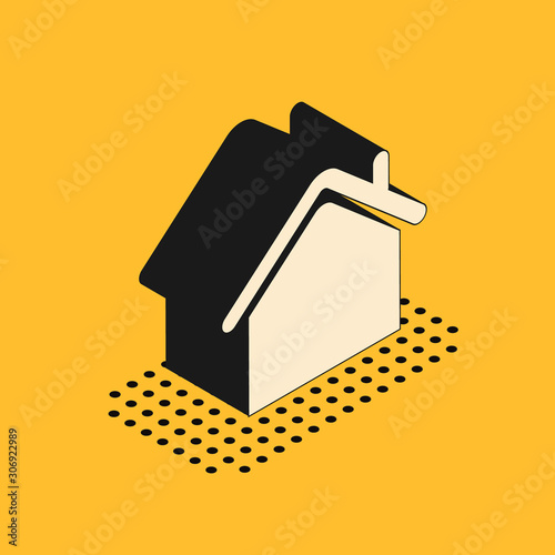 Isometric House icon isolated on yellow background. Home symbol. Vector Illustration