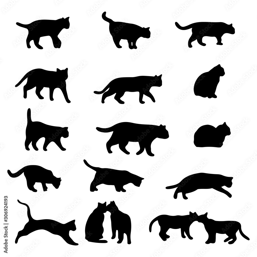 Isolated Cats on the white background. Cats silhouettes. Vector EPS 10.