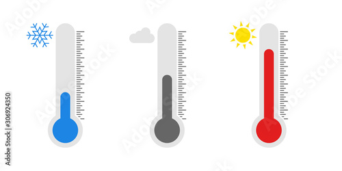 Temperature icon set in flat style. Thermometer symbol isolated. Vector