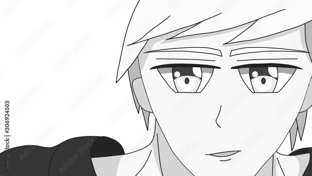 Anime Boy Cartoon Character standing with a confident smile it's an Anime Manga Boy in black and white Stock Illustration | Adobe Stock Anime Boy Cartoon Character standing with a confident smile it's an Anime Manga Boy in black and white Stock Illustration | Adobe Stock
