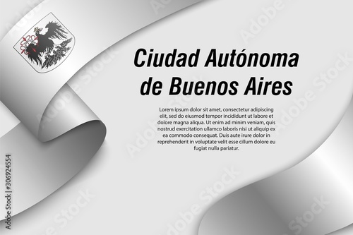 Waving ribbon or banner with flag Buenos aires Province of Argentina.