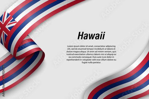 Waving ribbon or banner with flag hawaii