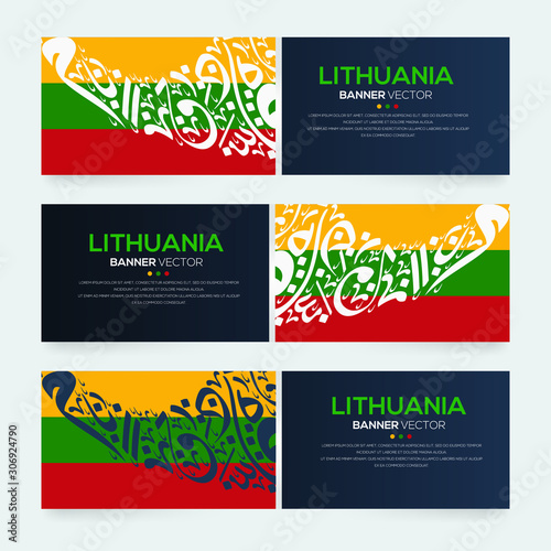 Banner Flag of Lithuania ,Contain Random Arabic calligraphy Letters Without specific meaning in English ,Vector illustration