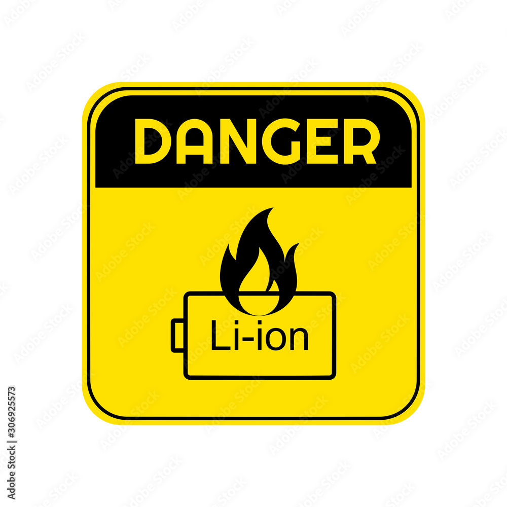 Lithium Ion battery danger sign. Flat icon. Isolated on white background.  Stock Vector | Adobe Stock