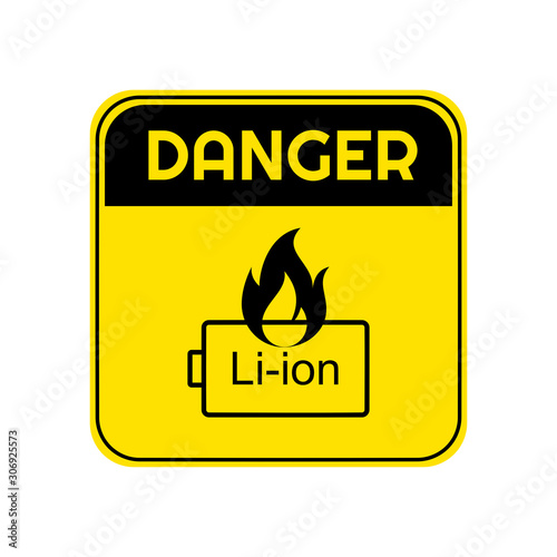 Lithium Ion battery danger sign. Flat icon. Isolated on white background. 